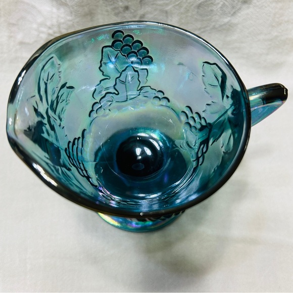 Vintage Indiana Glass blue carnival glass harvest grape cream & sugar on tray. - Picture 6 of 10